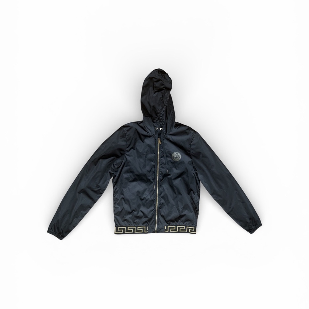 Versace Dark Raincoat with Gold Detailing